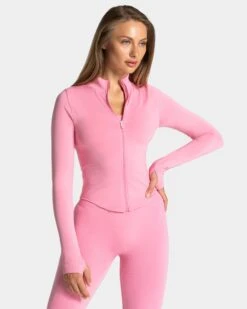Damen Shaping Zip Jacke Pink - Figurbetonte Sportjacke
