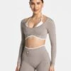 Women's 2-in-1 Fitness Longsleeve with Built-in Bra - Stone Grey