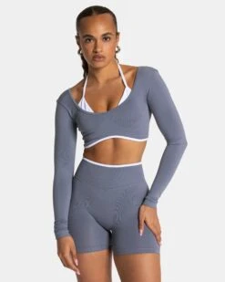 Ignite Longsleeve Eisgrau - Damen Sport-Oberteil mit Push-Effekt & Integriertem BH