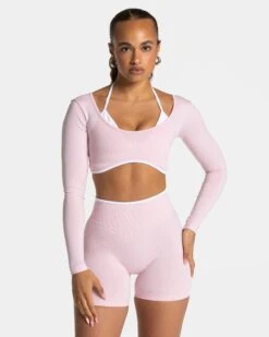 Ignite Longsleeve Rosa – Damen 2-in-1 Sportoberteil mit BH