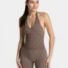Timeless Pro Neckholder Top Mokka - Seamless Fitness Bralette -Teveo Geschaft TEVEO Timeless Pro Neckholder Top Mokka 1824