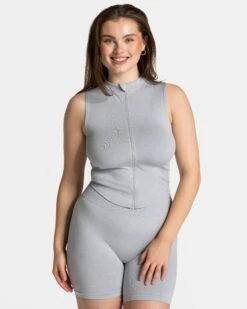 Timeless Pro Zip Tank "Hellgrau" – Damen Shaping Top mit Stehkragen