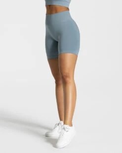 Seamless Damen Shorts in Stahlblau – High Waist & Booty Shaping