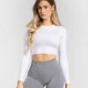 Damen Power Seamless Longsleeve Weiß - Figurformendes Sportoberteil -Teveo Geschaft power seamless longsleeve weiss 404704