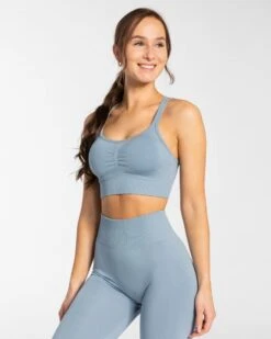Sport BH mit Scrunch-Effekt Stahlblau - Timeless Fitness Bra